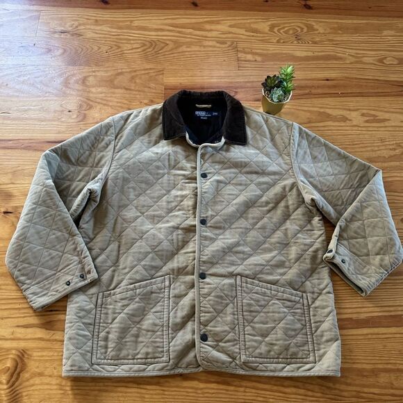 Vintage Polo Ralph Lauren Jacket XXL Tan Hunting Snap Chore Barn Field Quilted - Picture 1 of 10